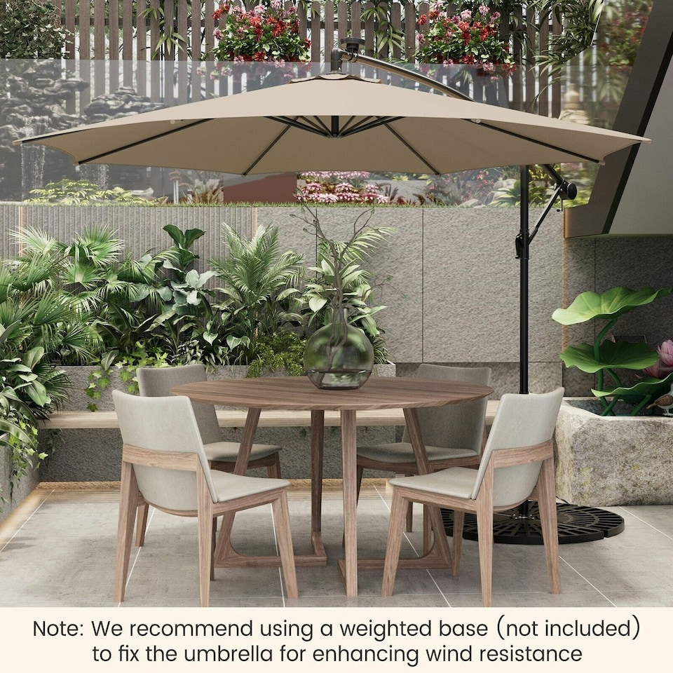 image 1 of COSTWAY 303 cm Patio Parasol Solar LED Cantilever Offset Umbrella Cream