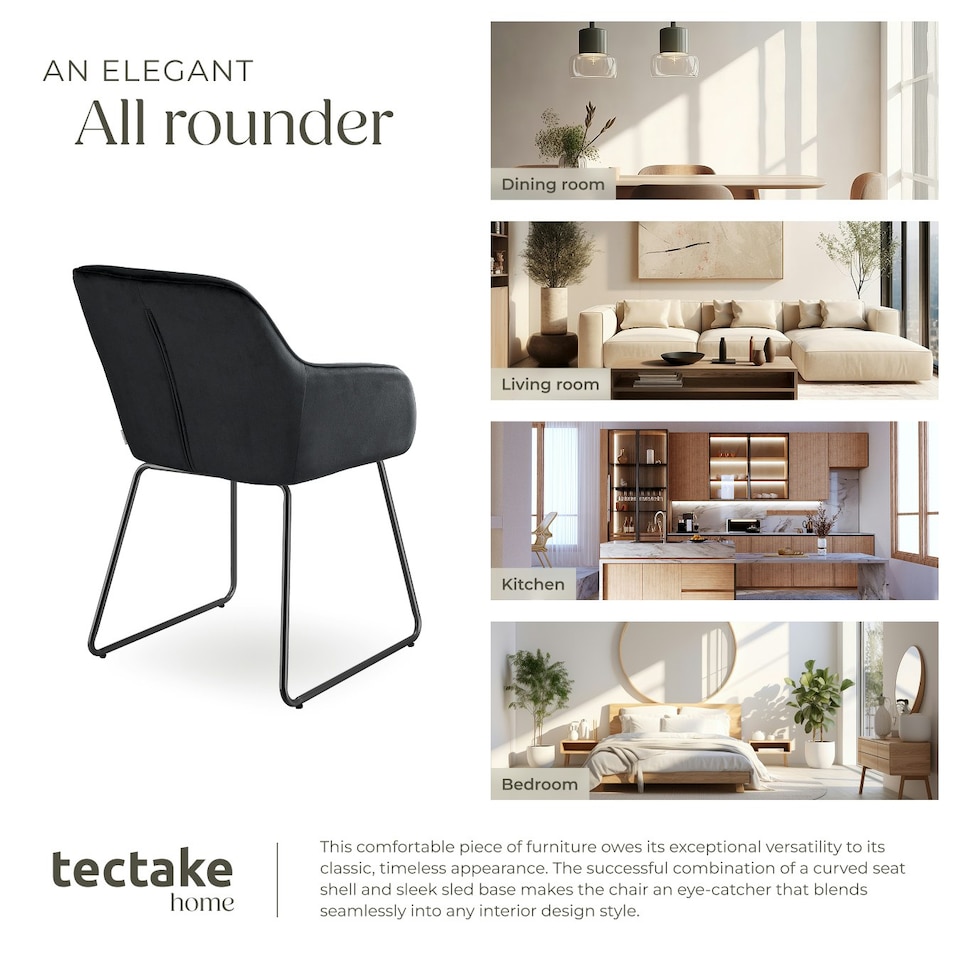 image 1 of Dining Chair Jeane - velvet look, cantilever frame - Set of 6 Black | Velvet Look Black/Black