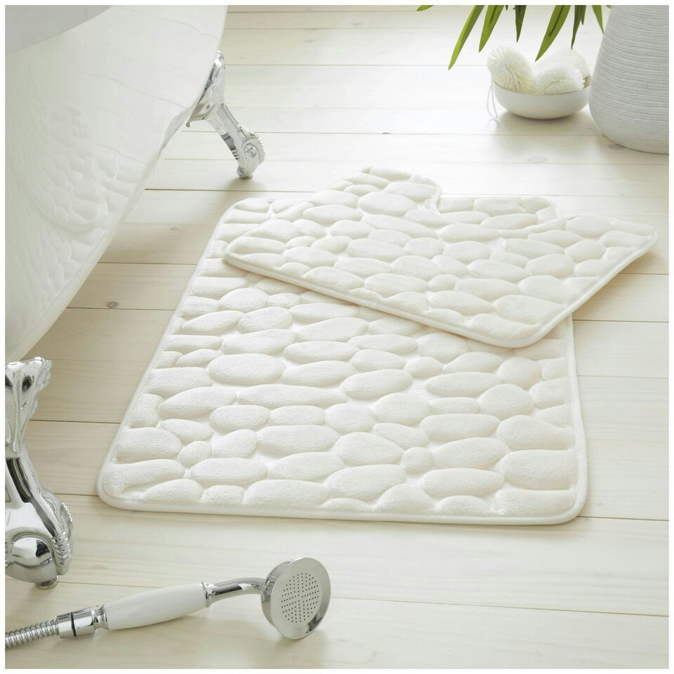 image 1 of VELVETIO 2Pc Pebble Bath Mat Set Memory Foam Bathroom Toilet Rugs Cream