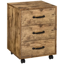 HOMCOM 3-Drawer Filing Cabinet, Mobile File Cabinet for Home Office, Small Rolling Filing Cabinet, Printer Stand, Under Desk File Cabinet for A4, Letter-Size Files, Rustic Brown