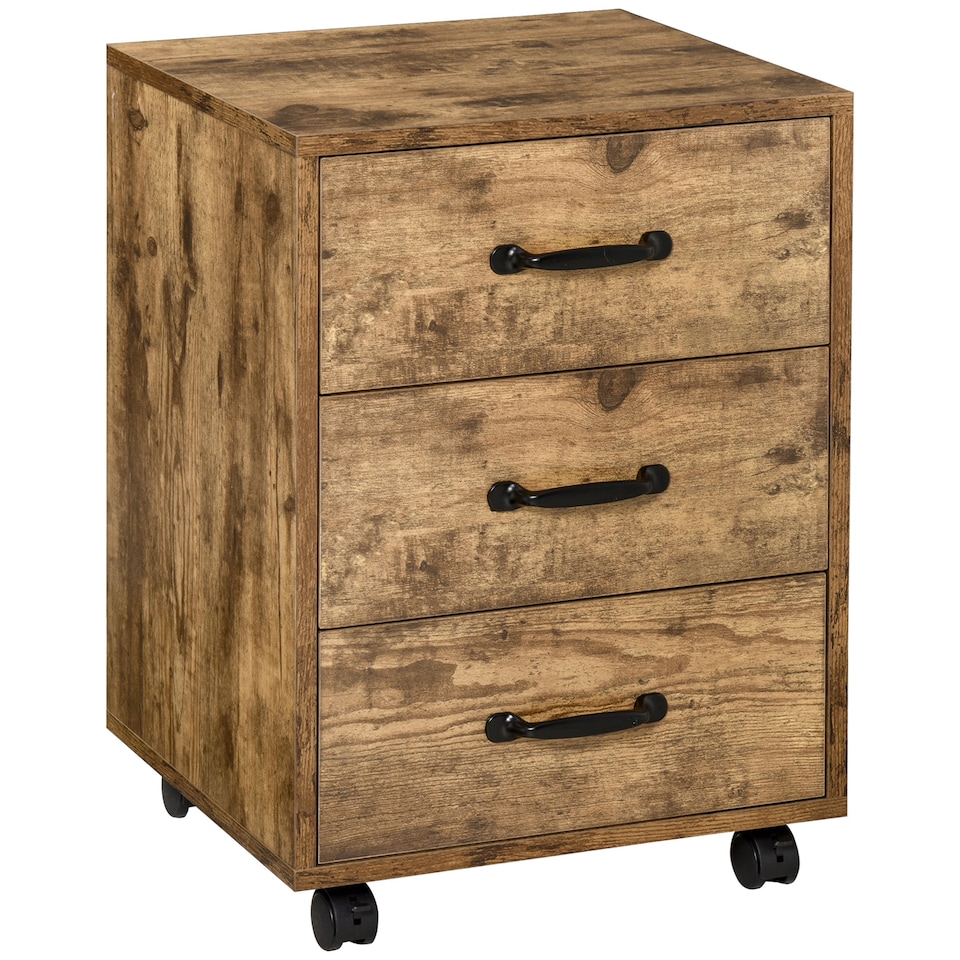 image 1 of HOMCOM 3-Drawer Filing Cabinet, Mobile File Cabinet for Home Office, Small Rolling Filing Cabinet, Printer Stand, Under Desk File Cabinet for A4, Letter-Size Files, Rustic Brown