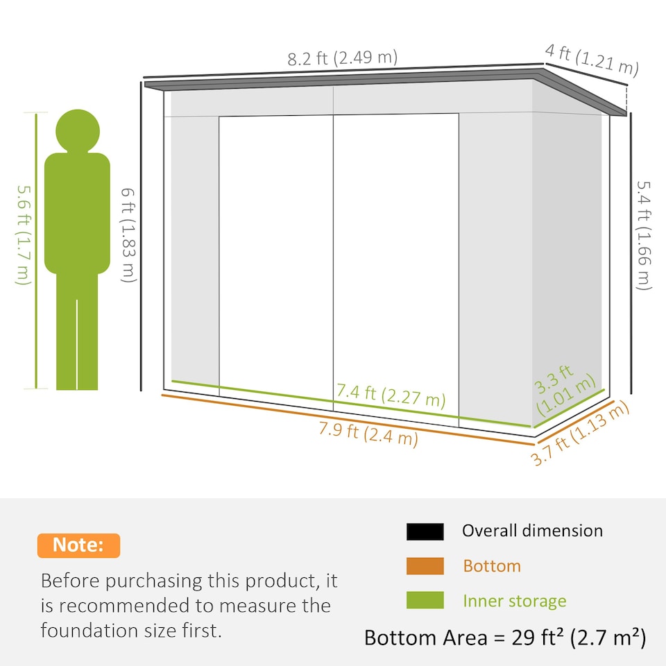 image 1 of Outsunny 8x4ft Metal Garden Storage Shed, Double Doors, Light Grey