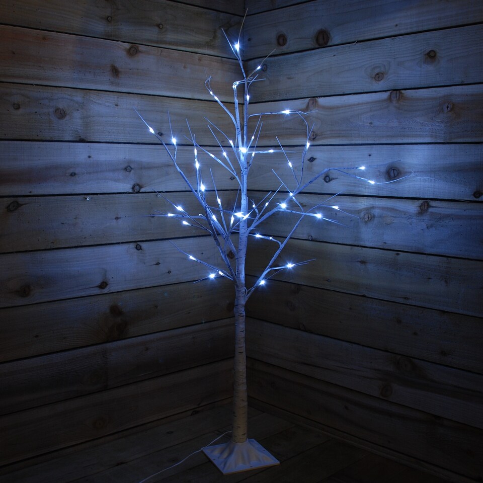 image 1 of 2.4m (8ft) Indoor Outdoor Christmas Lit Birch Tree with 136 Ice White LEDs