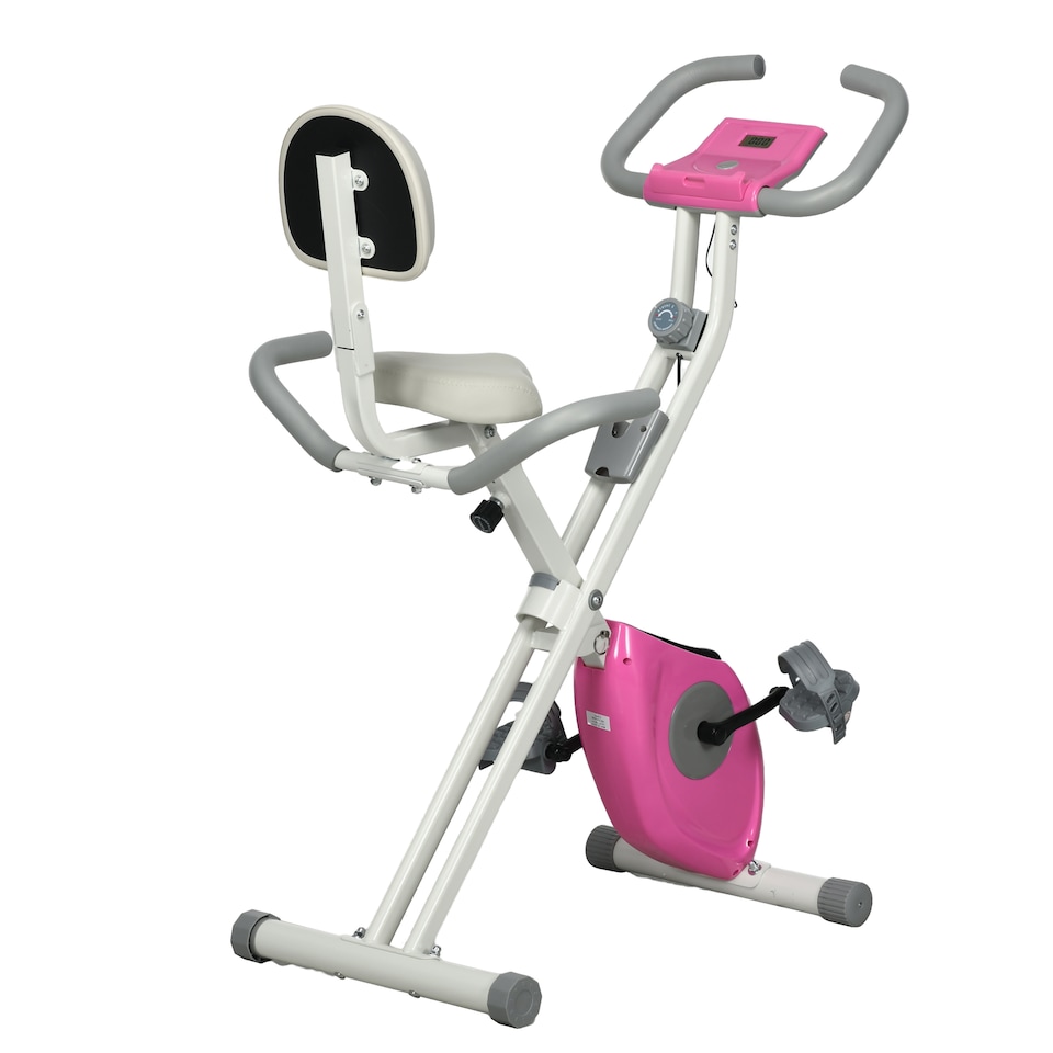 image 1 of HOMCOM Folding Exercise Bike, 8-Level Magnetic Resistance, Indoor Stationary Bike, Upright Fitness Bike with Backrest Tablet Holder, 5-Level Adjustable Seat Height - White