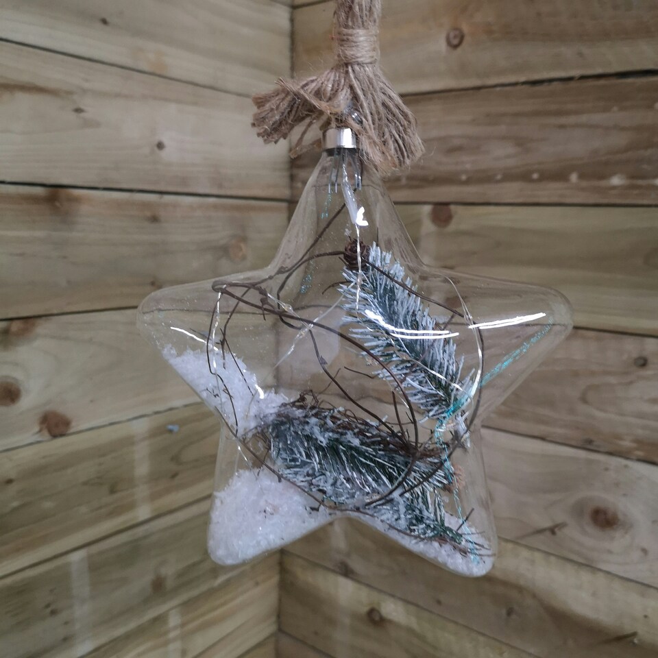 image 1 of LED Battery Operated Hanging Christmas Star Glass Decoration