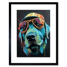 Labrador Retriever Sunglasses Hat 9x7" Black Framed Wall Art Print