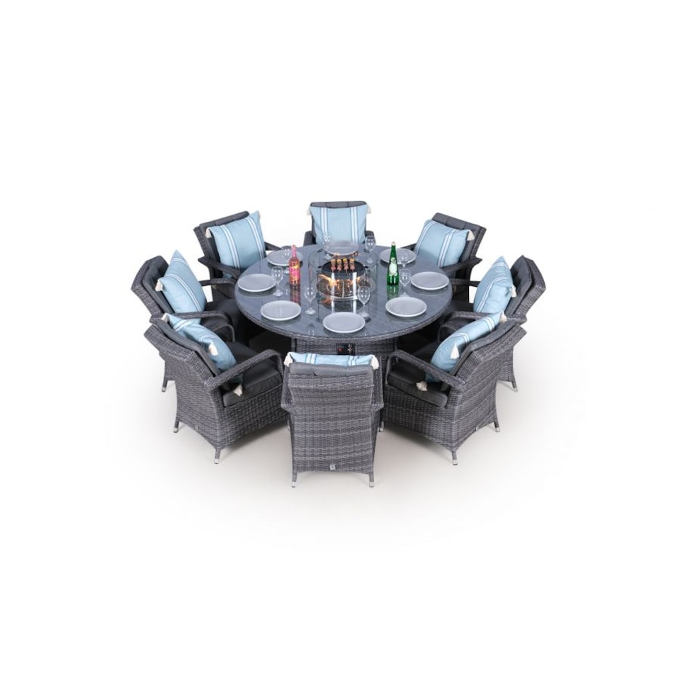 image 1 of Arizona Fire Pit 8 Seater Round Rattan Dining Set | Grey | Grey