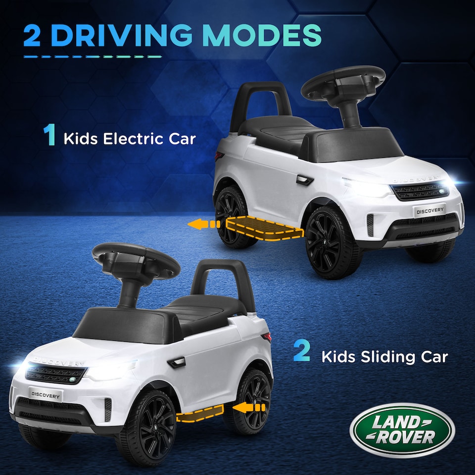 image 1 of AIYAPLAY Land Rover Licensed 6V Kids Electric Ride On Car, 2-in-1 Sliding Car, Battery Powered Car with Headlights, Music, Horn, for 18-60 Months, White