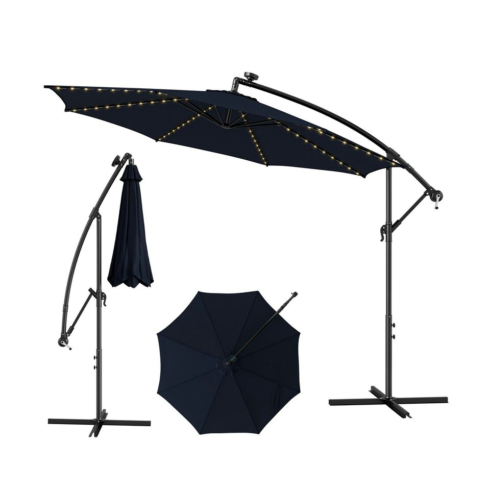image 1 of COSTWAY 303 cm Patio Parasol Solar LED Cantilever Offset Umbrella Red