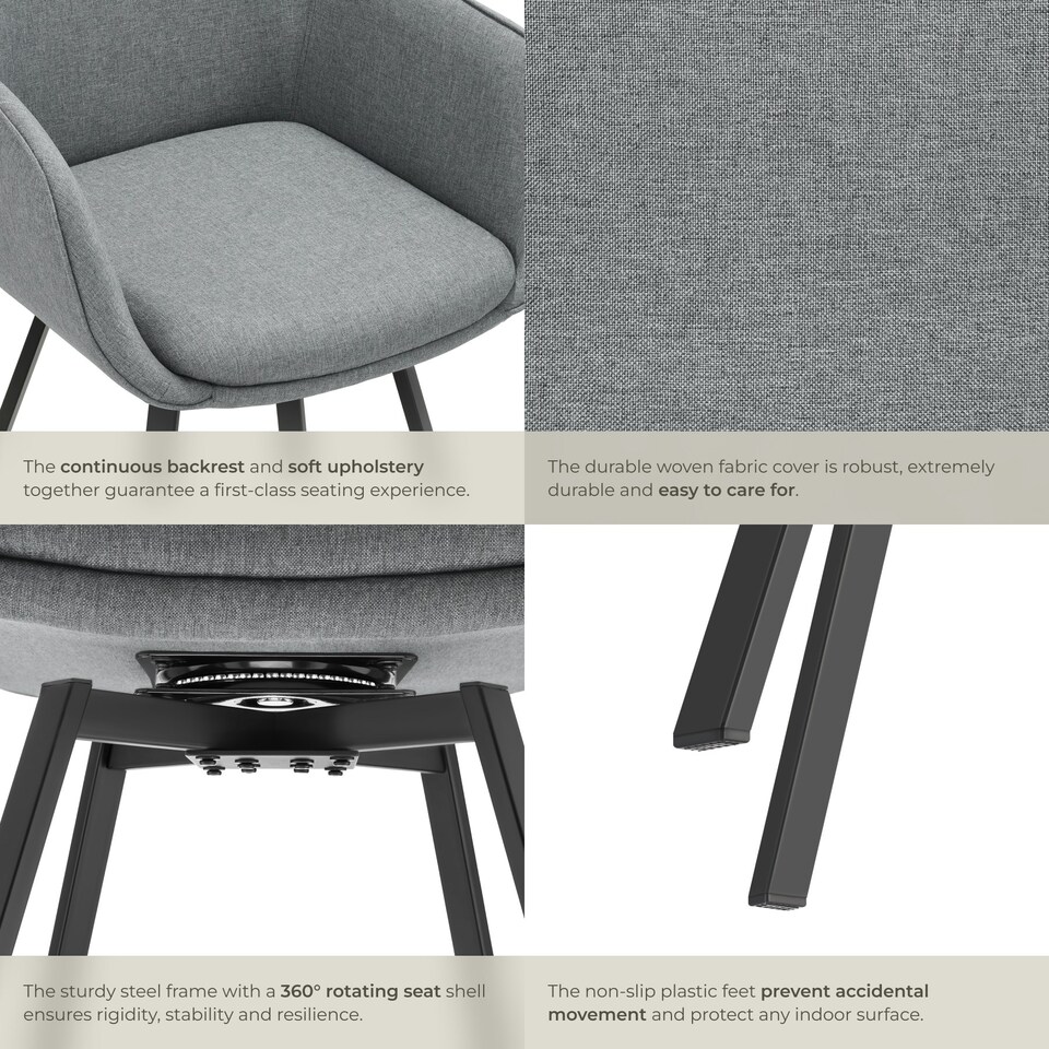 image 1 of Dining Chair Alicon - swivel armchair with padding and continuous backrest - Set of 4 Grey | Anthracite