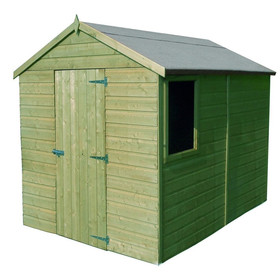 image 1 of 8 x 6 (2.39m x 1.83m) - Pressure Treated Tongue And Groove - Apex Workshop - 1 Opening Window - Double Doors - 12mm Tongue And Groove Floor