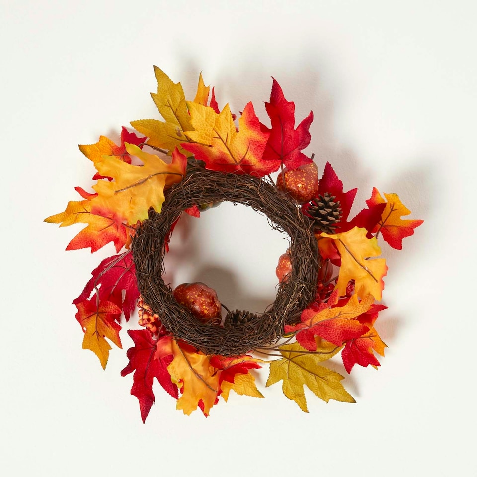 image 1 of Homescapes Orange Autumn Wreath with Pumpkins