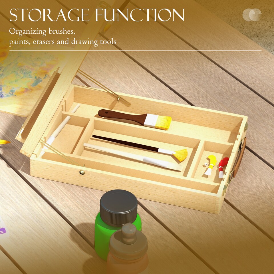image 1 of Vinsetto Wooden Table Easel Box Hold Canvas up to 61cm Adjustable Sketch Board