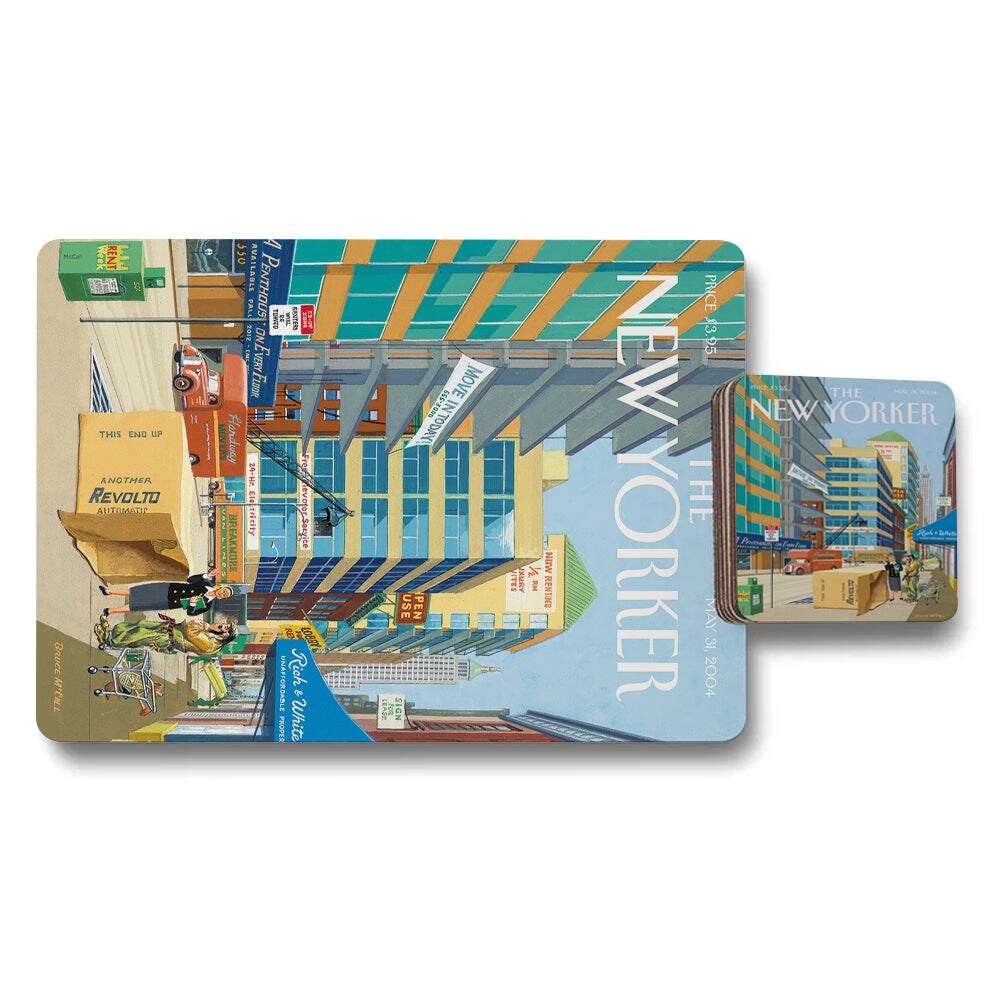New Yorker Art Placemat And Coaster Set Vintage Cityscape Collection Wood Backed Finish Limited Edition