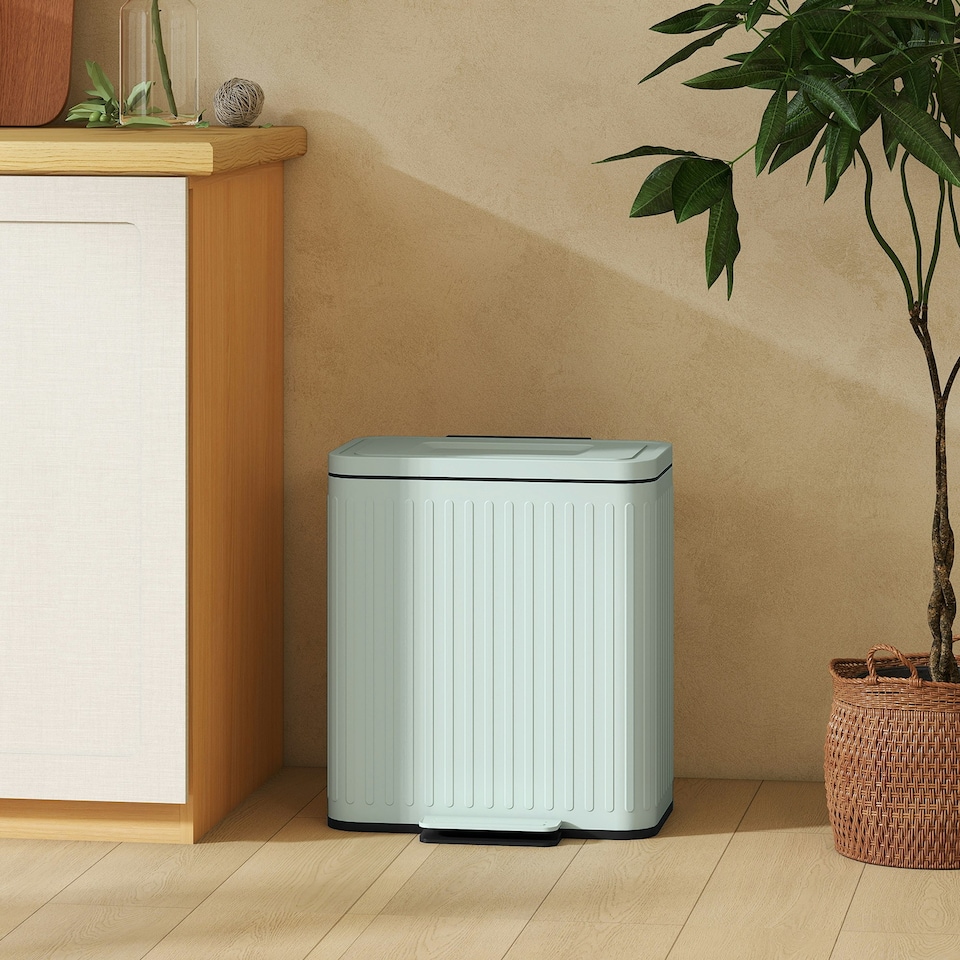 image 1 of HOMCOM 2 x 20L Double Rubbish Bin, Pedal Bin with Soft-Close Lid Green | 40L