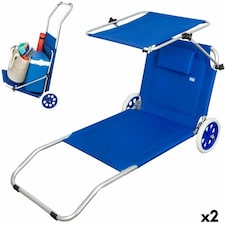 Folding Lounger Camping Chair Aktive Blue 62 x 62 x 117 cm Folding cart Awning (2 Units) N/A