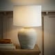 image 1 of ValueLights Reid Linen Drum Lamp Shade Stone Grey Ribbed Ceramic Large Table Lamp | Grey