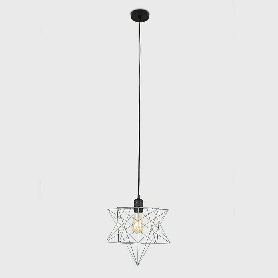 image 1 of ValueLights Retro Matte Black Ceiling Pendant Light Fitting With Grey Geometric Star Shade