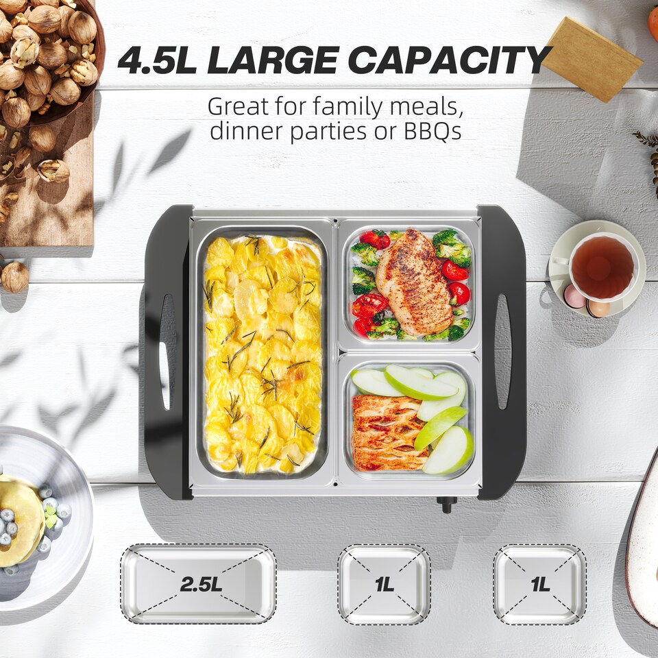 image 1 of HOMCOM 4.5L Electric Food Warmer Buffet Server with Lids Cool Touch Handles
