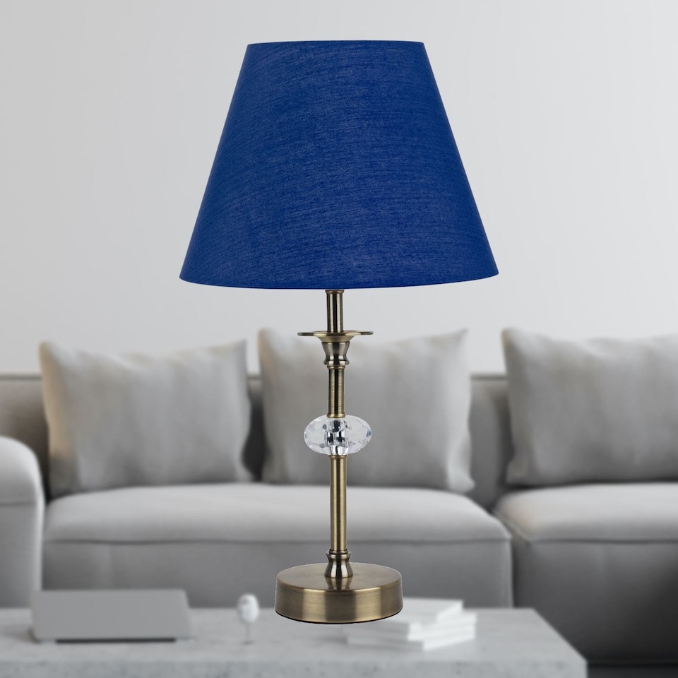 image 1 of Set of 2 Navy Blue Cotton 20cm Diameter Tapered Fabric Lamp Shades | Blue | Medium | 2