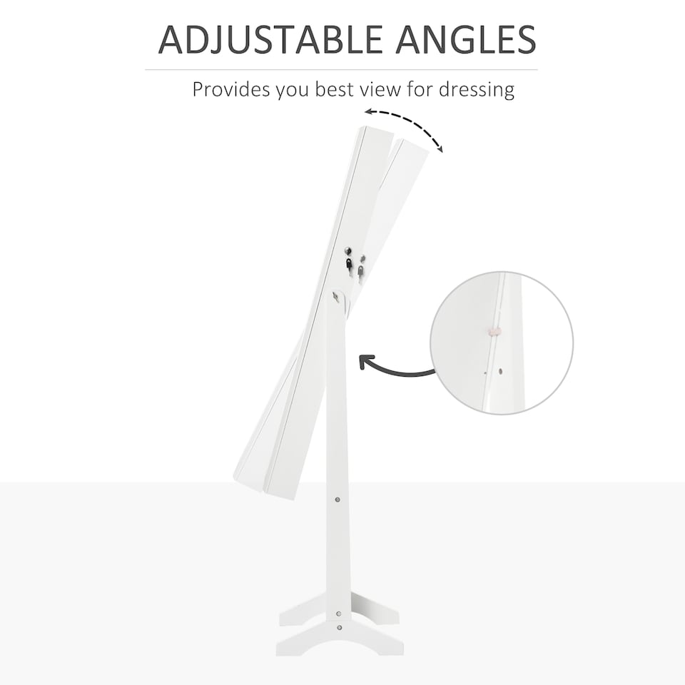 image 1 of HOMCOM Full Length Mirror with Storage, Jewellery Cabinet with Mirror, Adjustable Angle and Stand, Lockable Jewellery Organiser for Bedroom Dressing Room, White