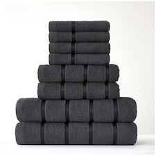 VELVETIO 8 Piece Towel Bale Set Boston Shiny Stripe Pattern - 100% Cotton, 450 GSM Grey | Dark Grey