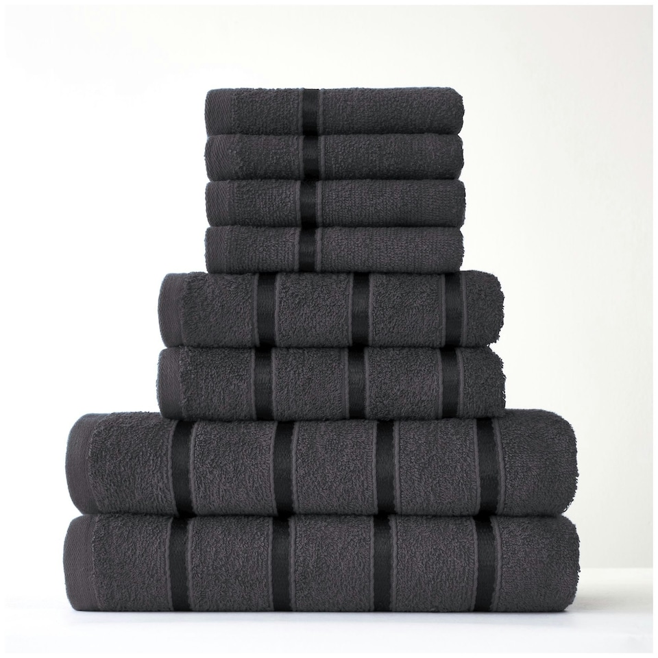 image 1 of VELVETIO 8 Piece Towel Bale Set Boston Shiny Stripe Pattern - 100% Cotton, 450 GSM Grey | Dark Grey