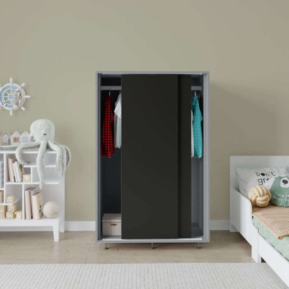 image 1 of URBNLIVING 2 Sliding Door Wardrobe 120cm Freestanding Unit | Multi | Grey Carcass + Black Doors | 1