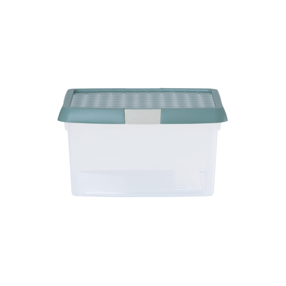 image 1 of Wham Clip 5x 9L Square Plastic Storage Boxes with Clip Lock Lids. Ideal for Home, Office, Toys & More - Clear/Green Milieu | Green | Green Milleu | 5