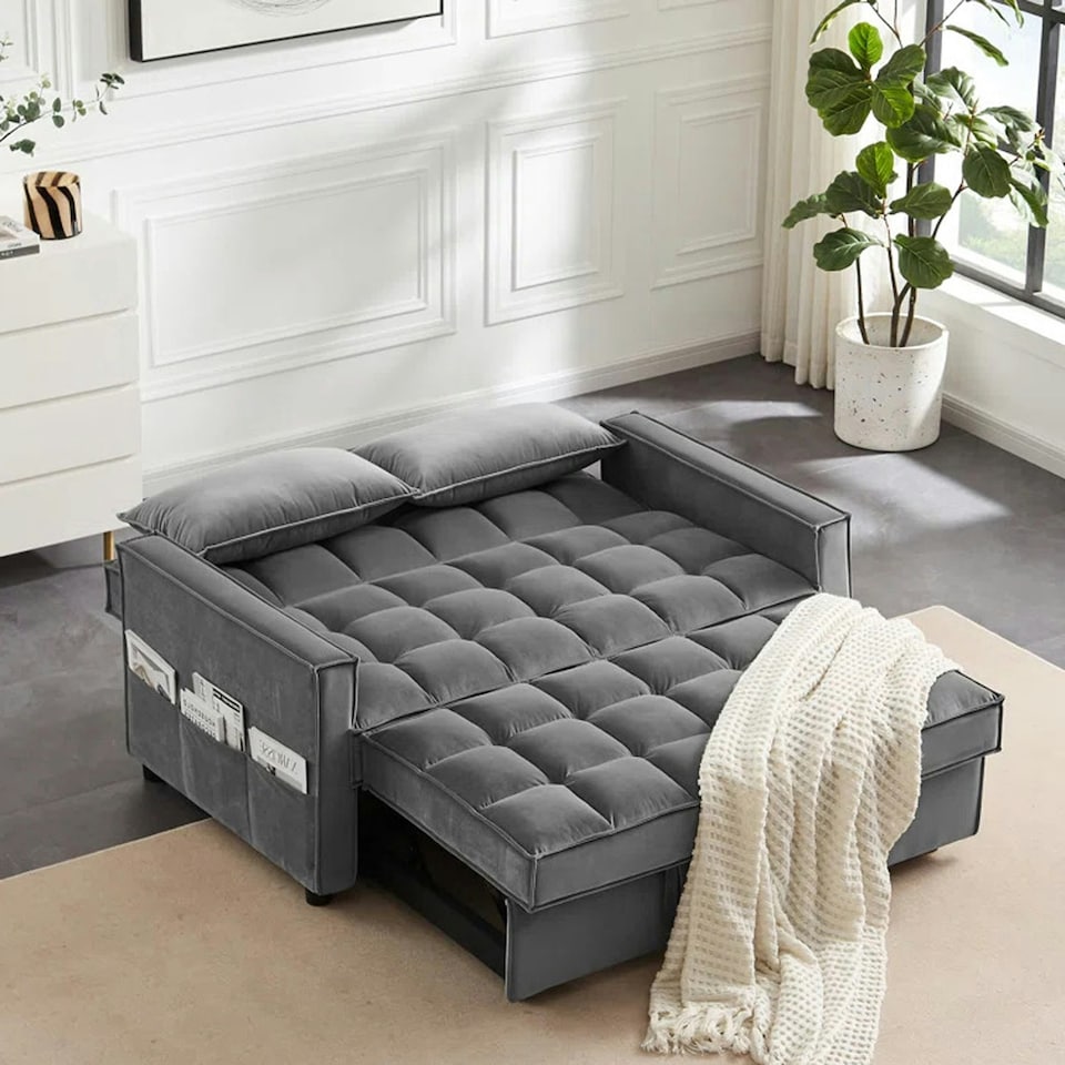 image 1 of Madrid 2 Seater Loveseat Pull Out Sofa Bed Grey