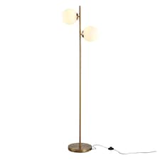 HOMCOM 2 Lights Tree Floor Lamp for Living Room with Globe Lampshade, Standing Lamp for Bedroom, Bulb not Included, Gold Tone