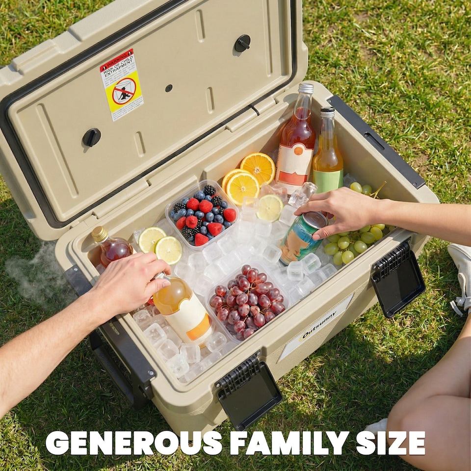 image 1 of Outsunny 42.6L Insulated Cool Box, Portable Ice Cooler with Handle | Brown | Khaki | 66.6 x 38.5 x 40 cm