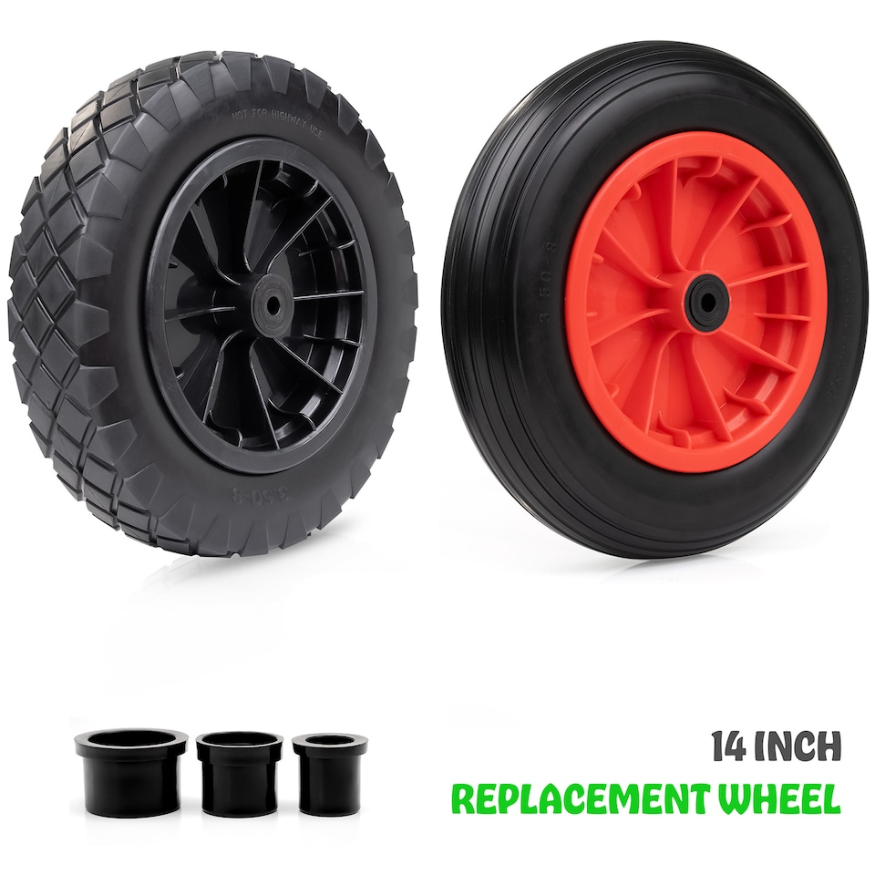 image 1 of PU Black 14" REPLACEMENT PUNCTURE PROOF WHEELBARROW WHEEL 3.50-4.00/8 UK