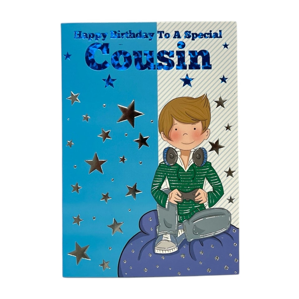 image 1 of Cousin Male Juvenile Boy Playing Game Design Birthday Card