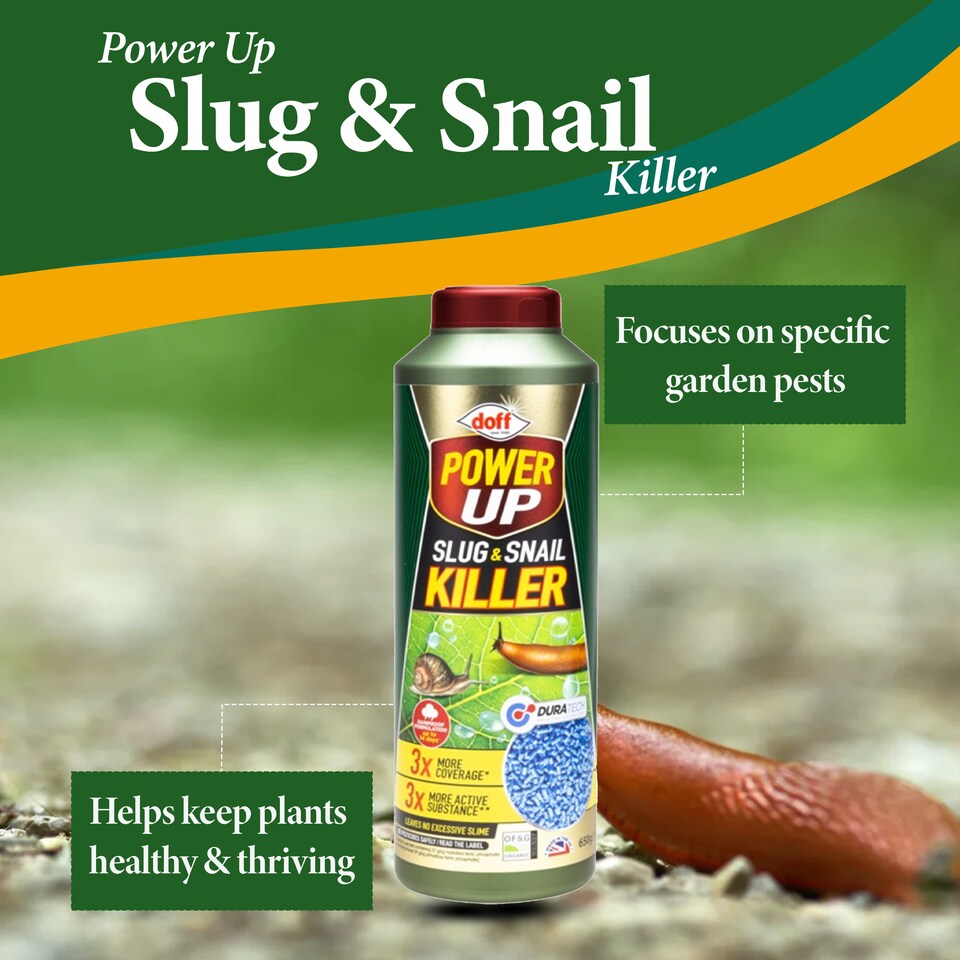 image 1 of Doff Power Up 650g Slug and Snail Killer 3 Times More Coverage Ferric Phosphate Formula Controls Slugs and Snails Easy to Use