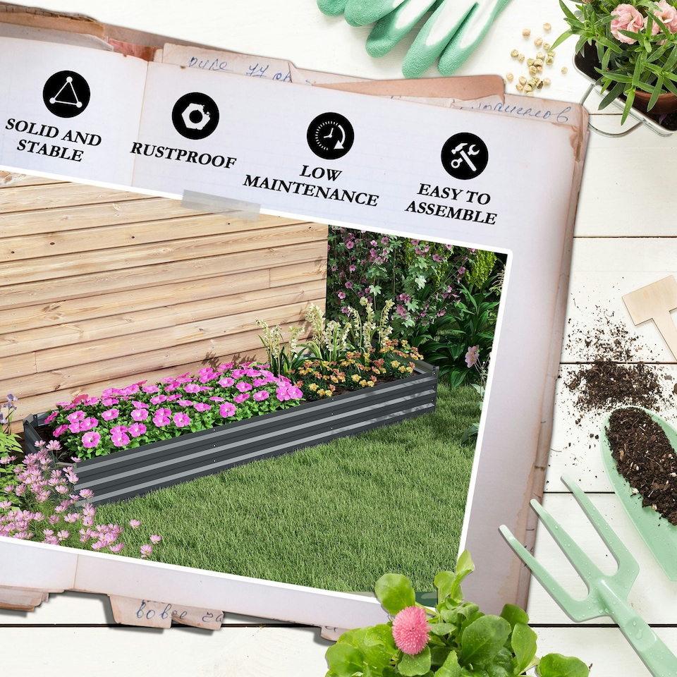 image 1 of Outsunny Galvanised Raised Bed for Garden, Outdoor Elevated Planter Box, Grey