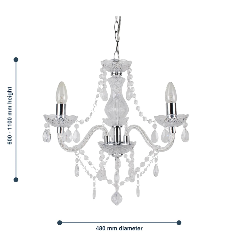 image 1 of Set of 2 Clear and Chrome Marie Therese Style 3 x 40W Chandelier | Clear | Chrome | 2