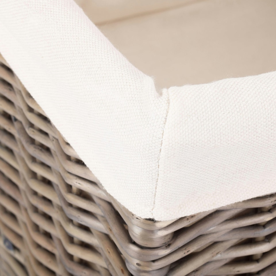 image 1 of Square Antique Wash Wicker Lined Storage Basket White | White | M