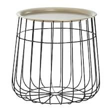 Silver And Black Wire Detail Side Table,Contemporary Round Table With Recessed Top,Perfect for Small Spaces