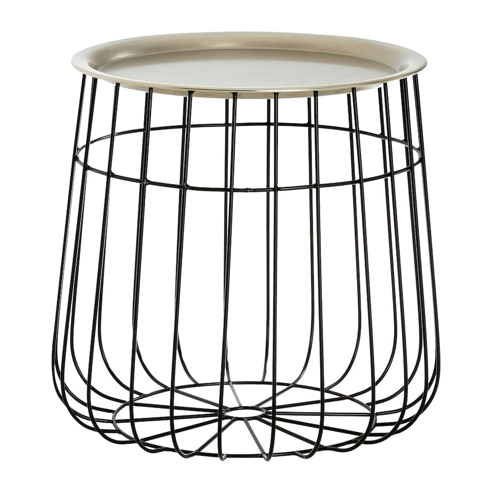 image 1 of Silver And Black Wire Detail Side Table,Contemporary Round Table With Recessed Top,Perfect for Small Spaces