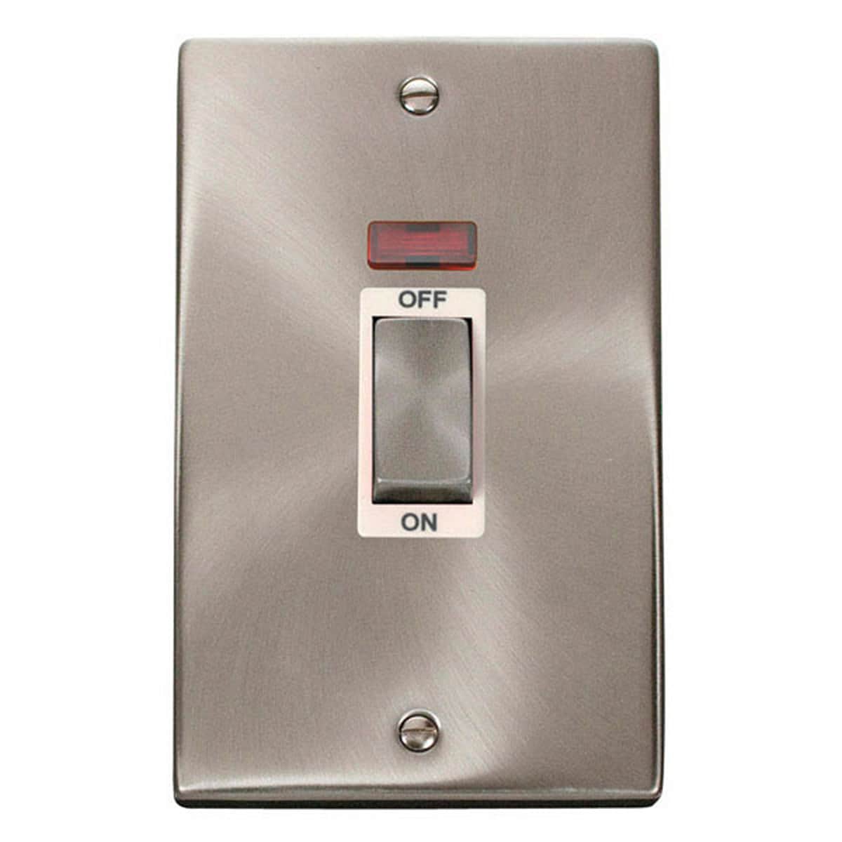 SE Home Satin / Brushed Chrome 2 Gang Ingot Size 45A Switch With Neon in Metallic Silver