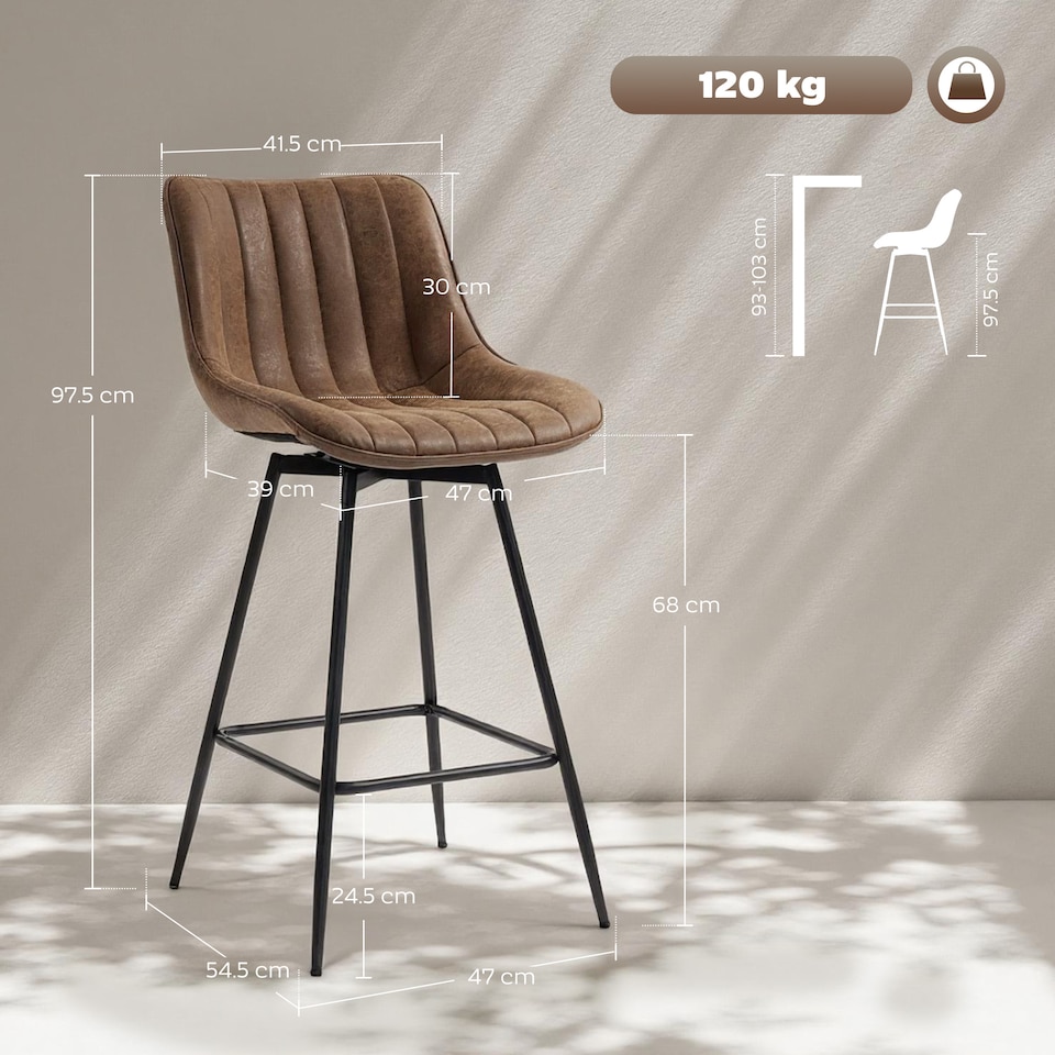 image 1 of HOMCOM Swivel Bar Stools Set of 2, PU Leather Upholstery