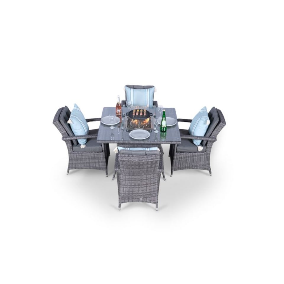 image 1 of Arizona Fire Pit 4 Seater Square Rattan Dining Set | Grey | Grey
