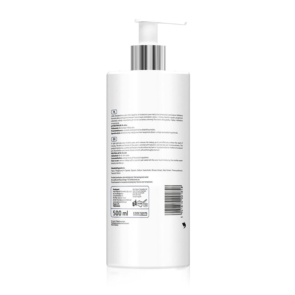 image 1 of Apis Professional Cleansing Micellar Liquid for Face and Eye Makeup Removal 500ml