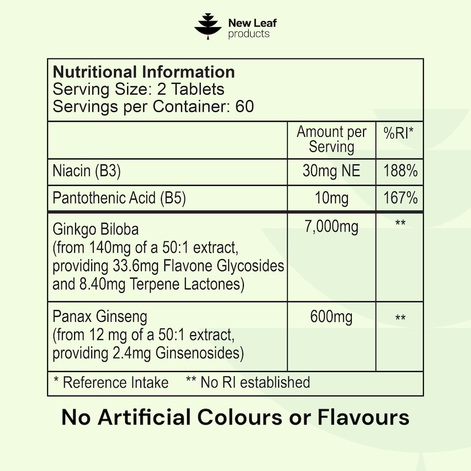image 1 of Ginkgo Biloba & Panax Ginseng Tablets + Vit B3 & B5