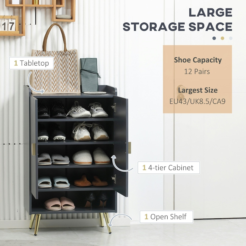 image 1 of HOMCOM Shoe Storage Cabinet with Beadboard Doors for 15 Pairs of Shoes, Grey