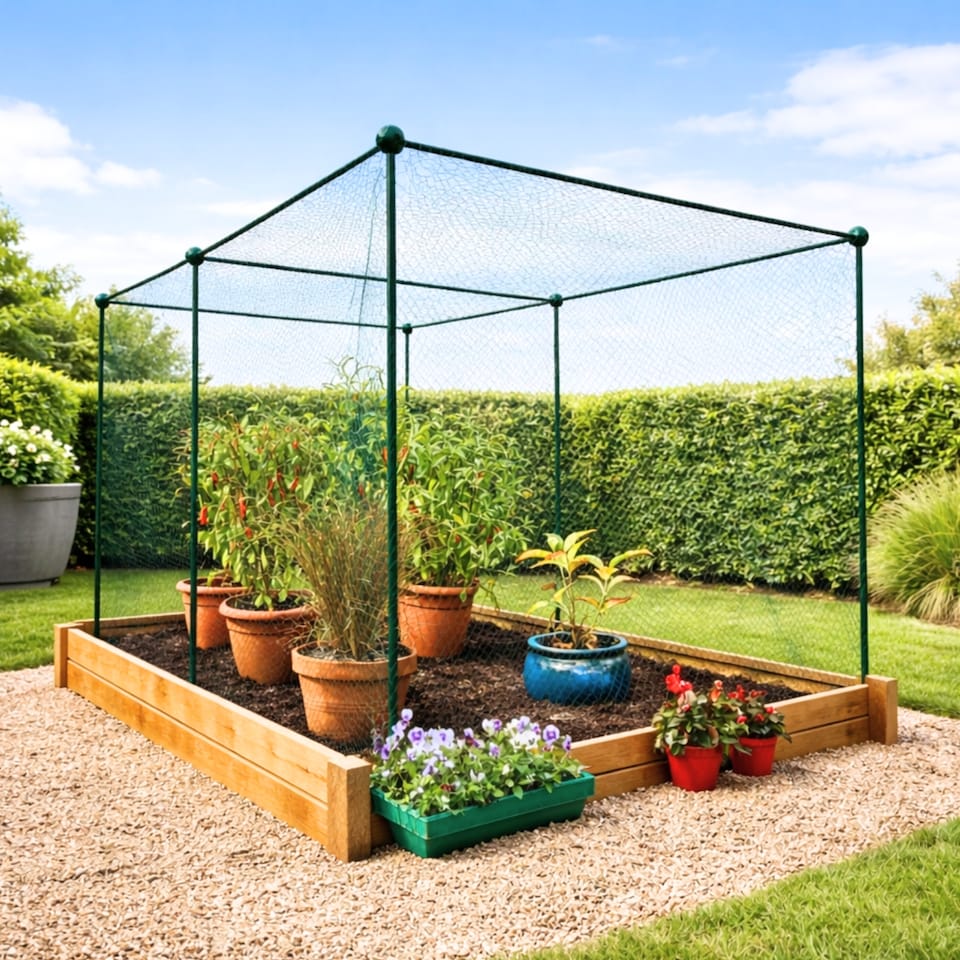 image 1 of GardenSkill Fruit & Vegetable Cage Kit with Bird Netting 3.75x1.25x1.875m H - Quick Build Modular Crop Protection Frame for Garden & Allotment