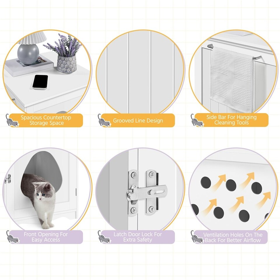 image 1 of Yaheetech Wooden Enclosed Litter Box White | One Size