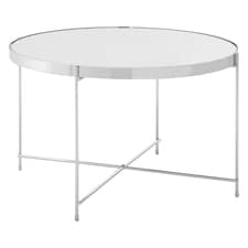 Polished Large Silver Mirror Side Table,Round Table With Mirror Glass Top,Chrome Lattice Base  Lounge Sofa