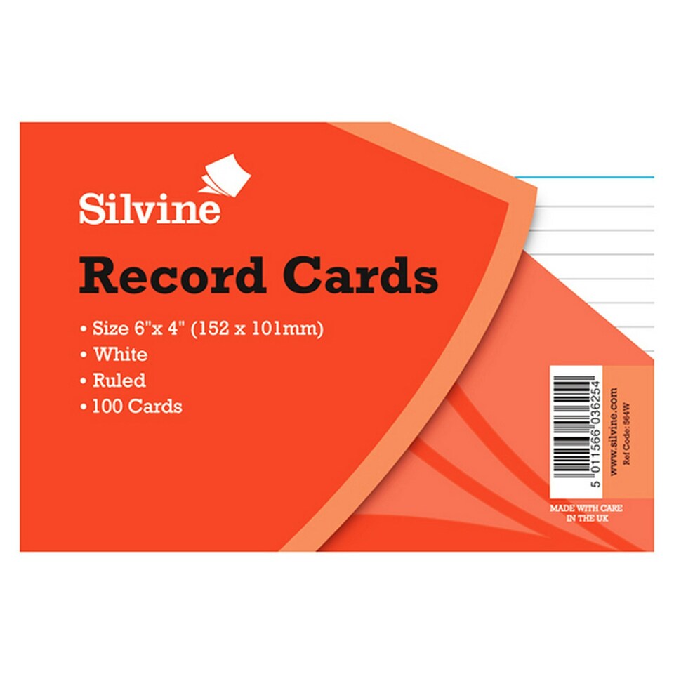 Silvine Medium Record Cards Pencil Feint 100 Sheets - White - Medium